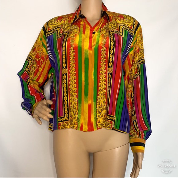 Bloomingdales vintage rainbow silk blouse - Picture 1 of 7